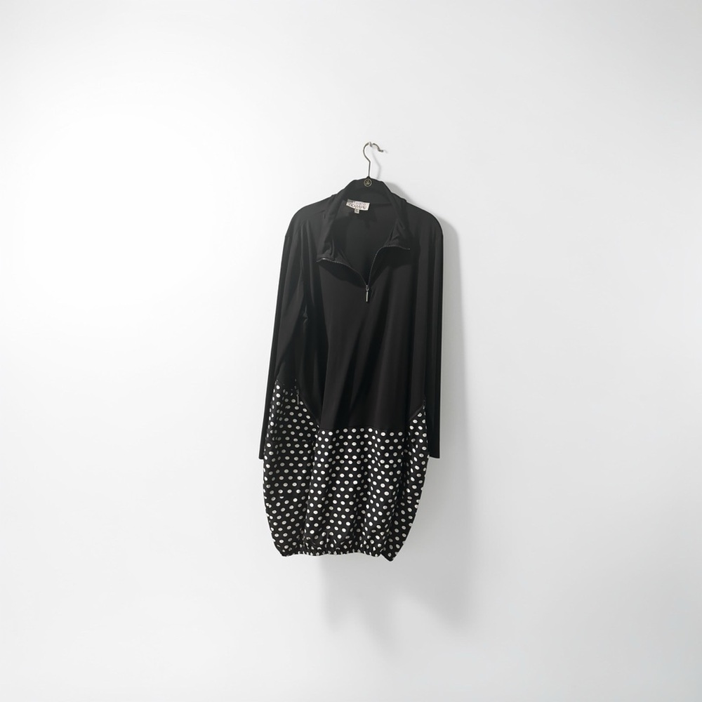 Studio Nouveau Black Polka Dot Bubble Hem Tunic Dress - Lagenlook Long Sleeve XL